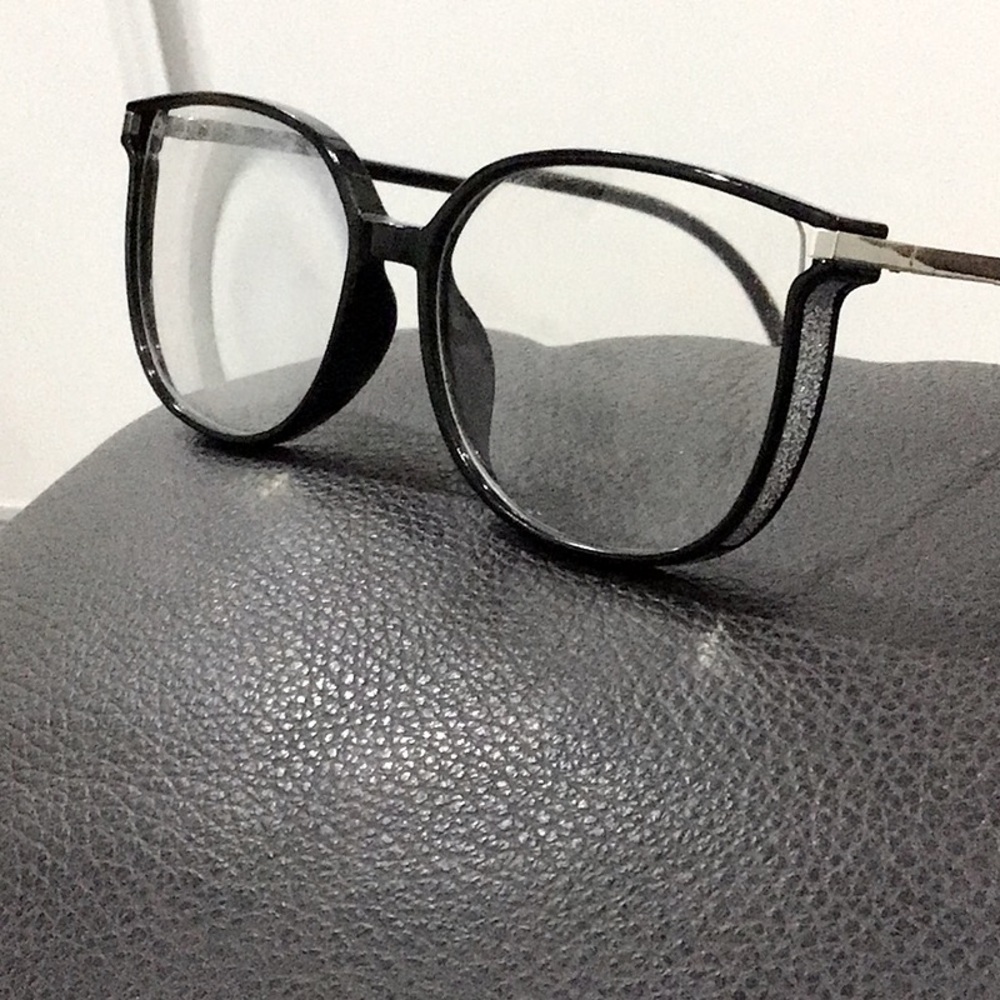 Black Glittery Square Bluelight Eyeglasses